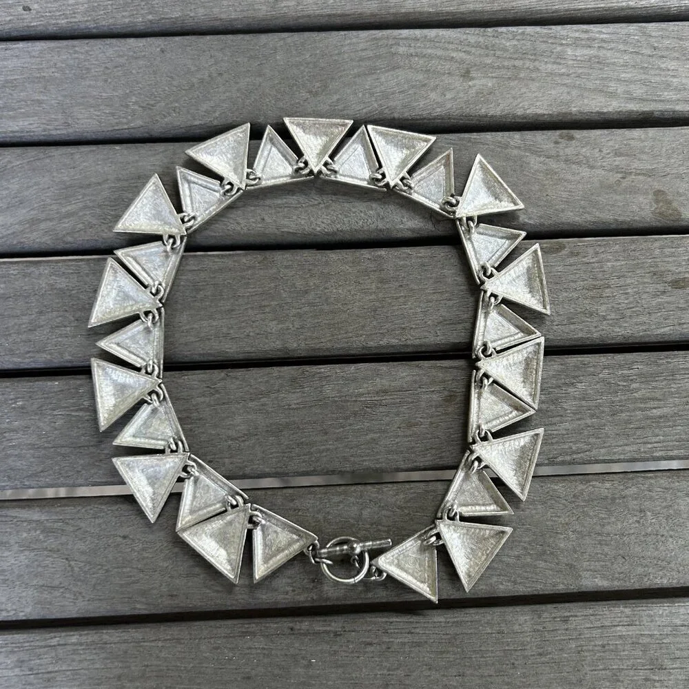 Vintage Black Enamel And Silver Metal Triangle Fashion Choker Necklace